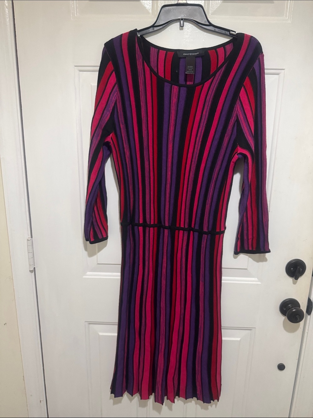 Ashley Stewart Pink & Purple Vertical Stripe Midi Dress